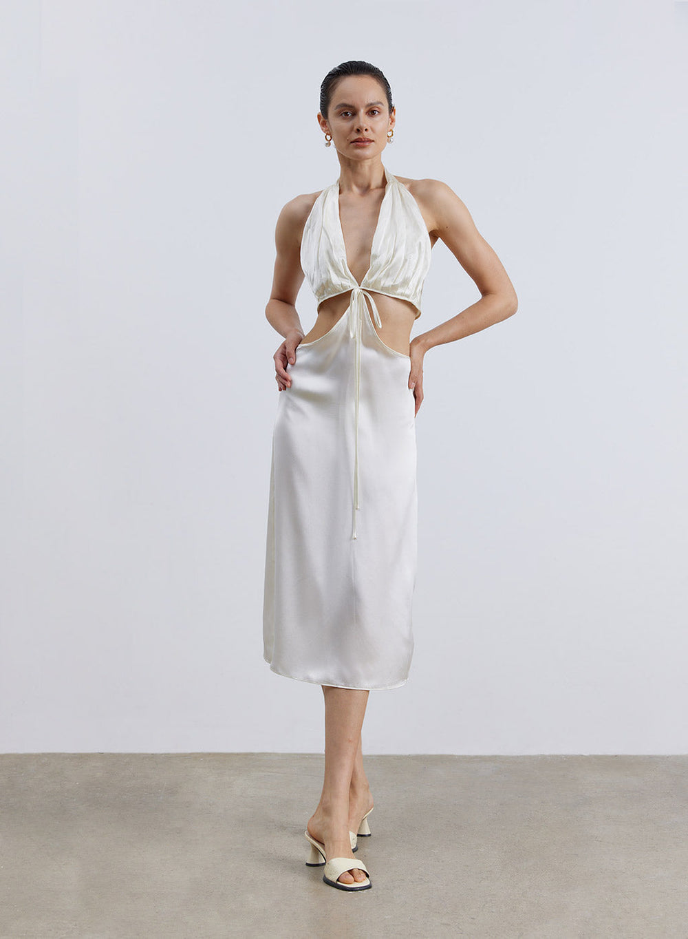 Cut-out Pucker Silk Slip Dress