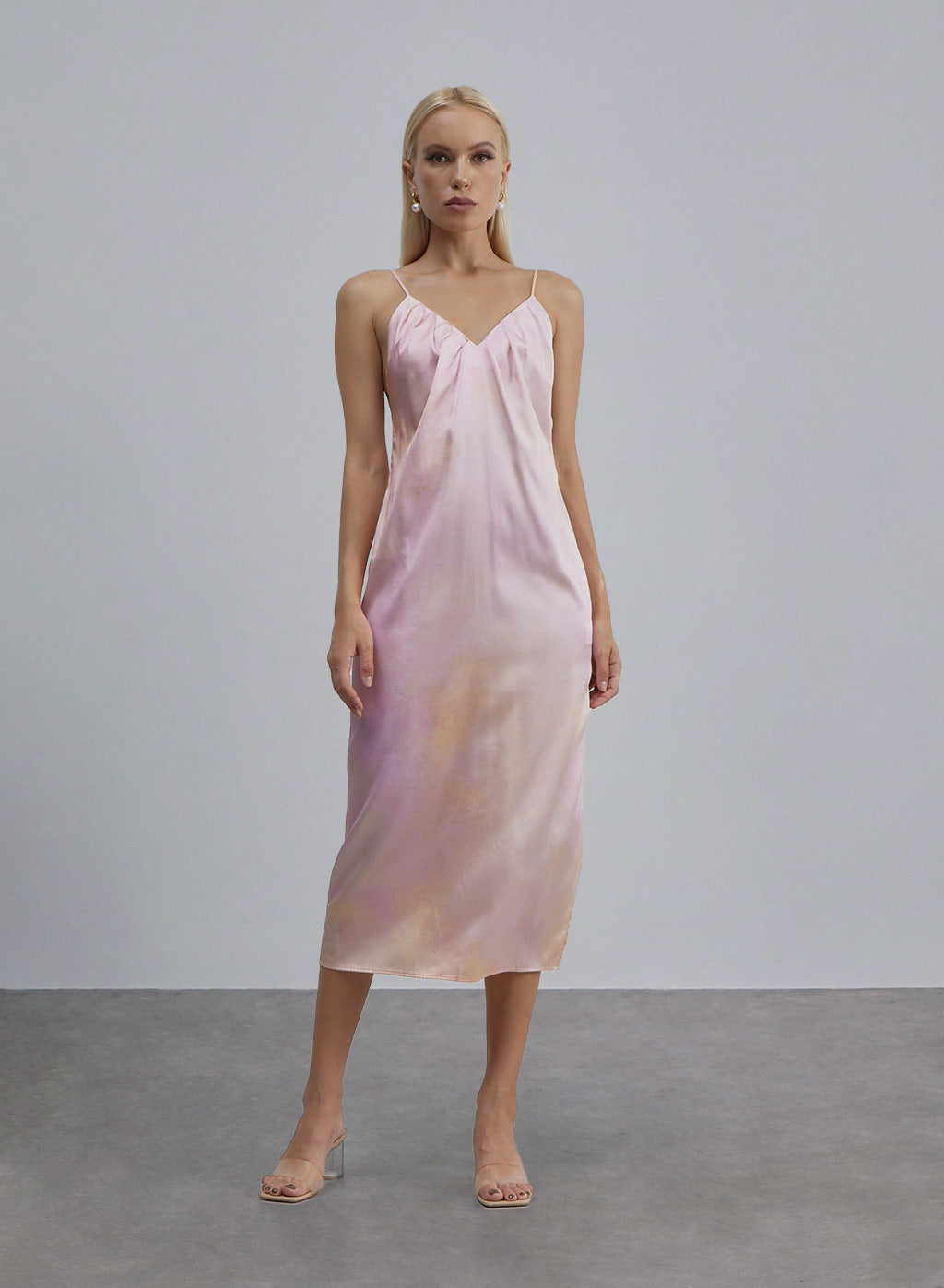 Blue Aura Midi Silk Slip Dress - Powder Blush, M image