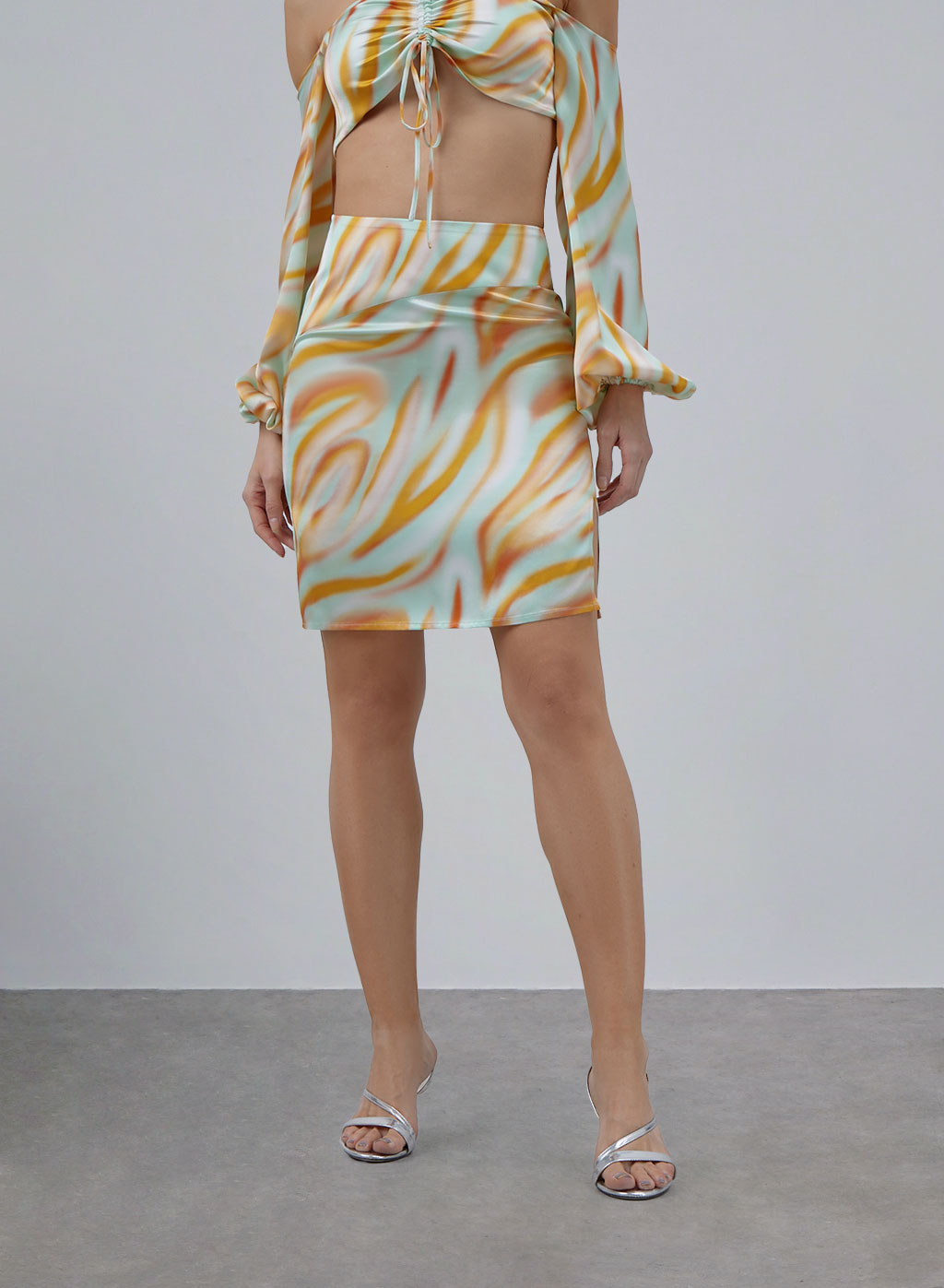 Summer Orange Silk Mini Skirt