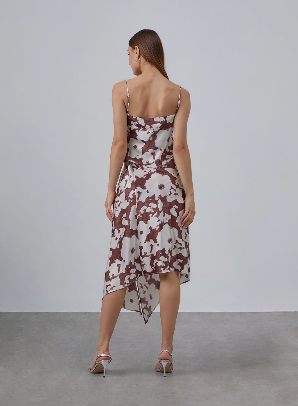 Draped Floral Print Silk Slip Dress