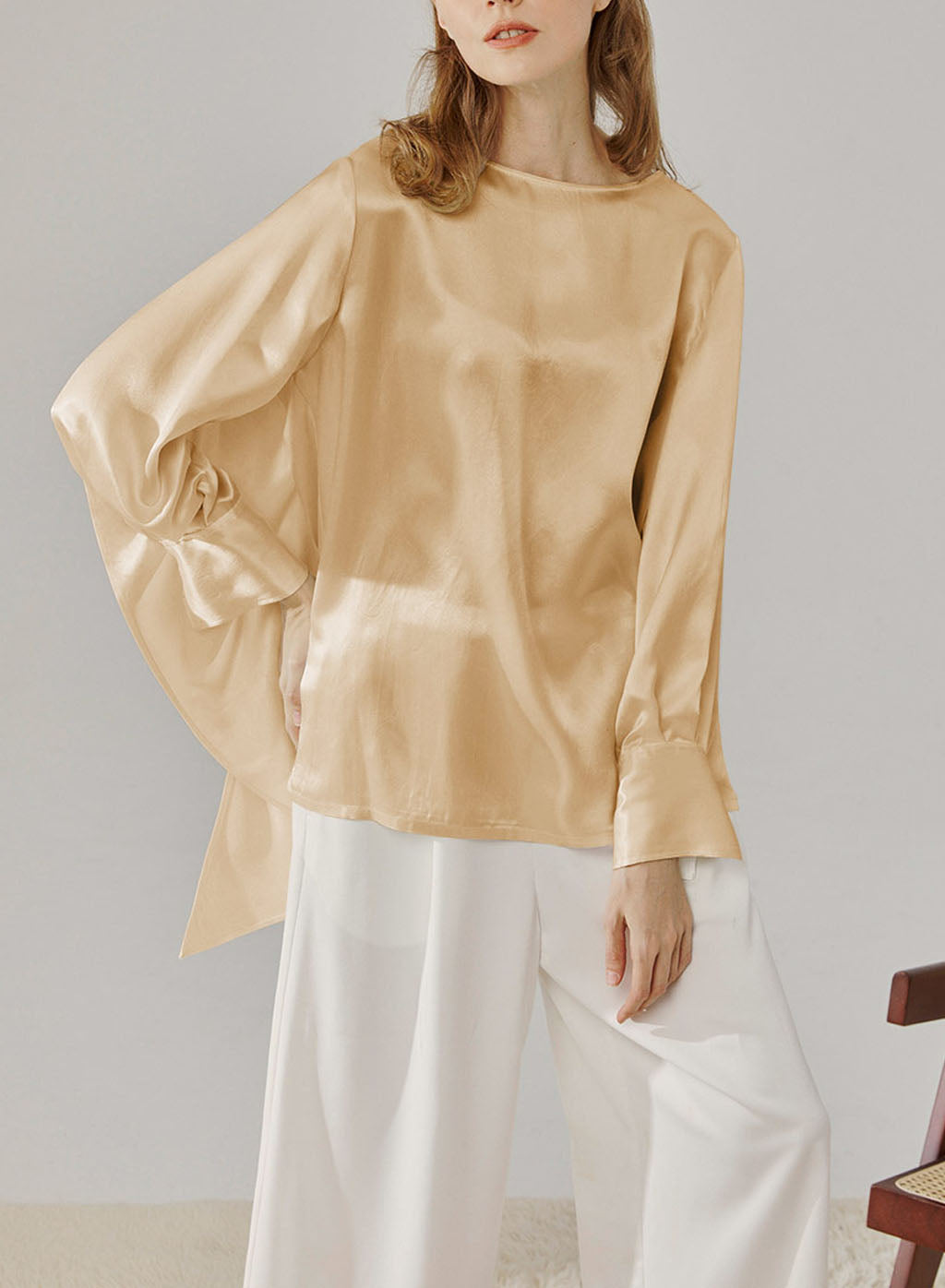 Wide Ball Sleeve Blouse - DarkGoldenrod, S image