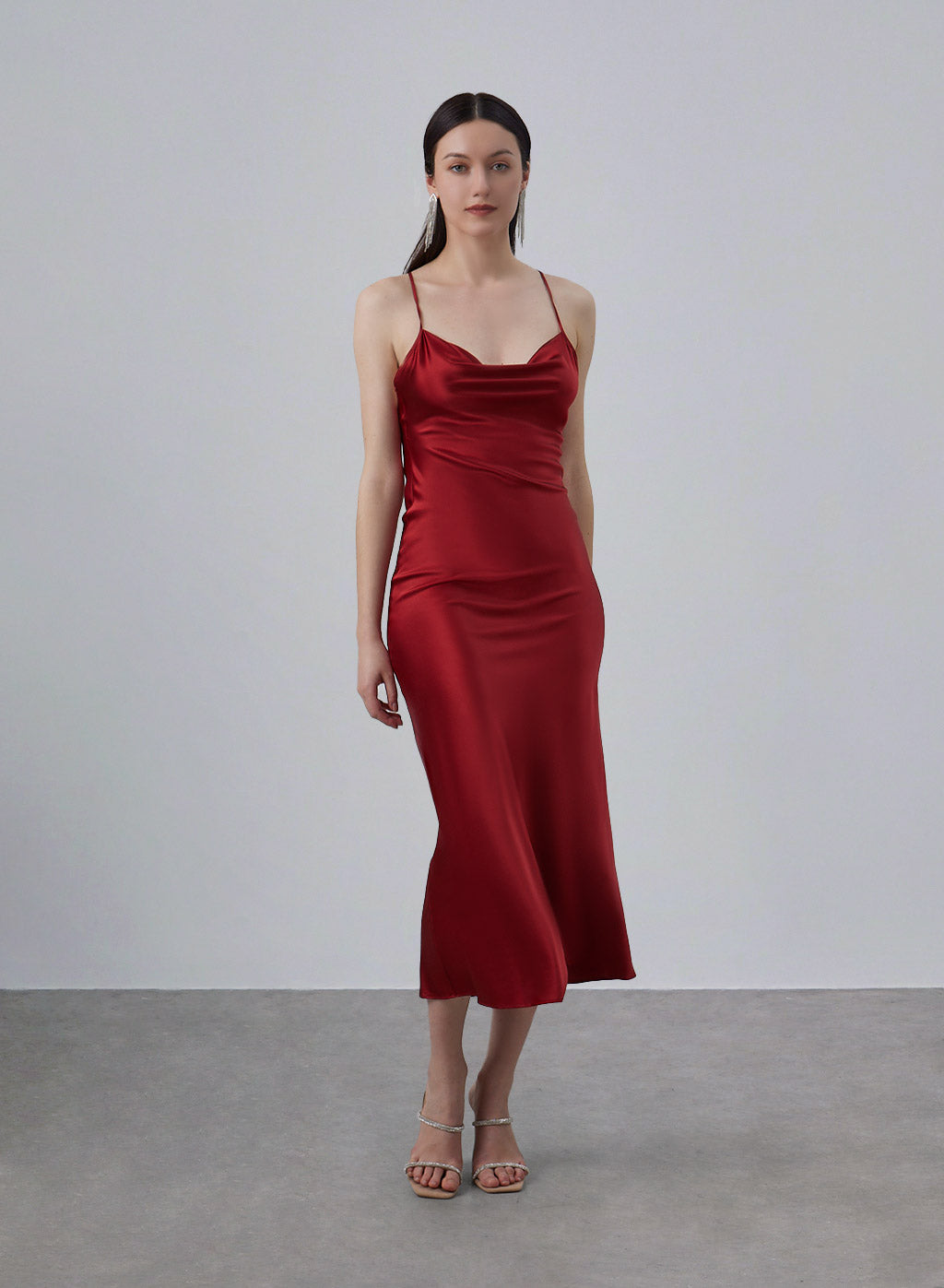 strapless open back dress Lounge Cowl Neck Midi Silk Slip Dress – silkmaison