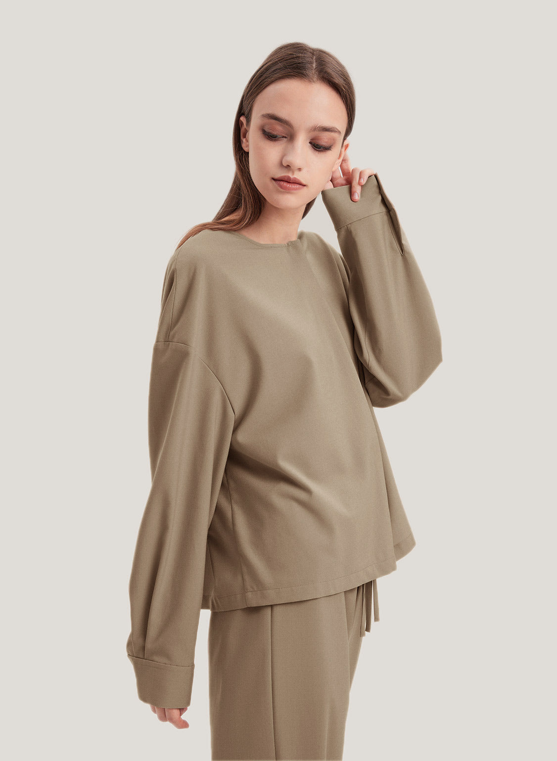 Gathered Wool-Blend Blouse