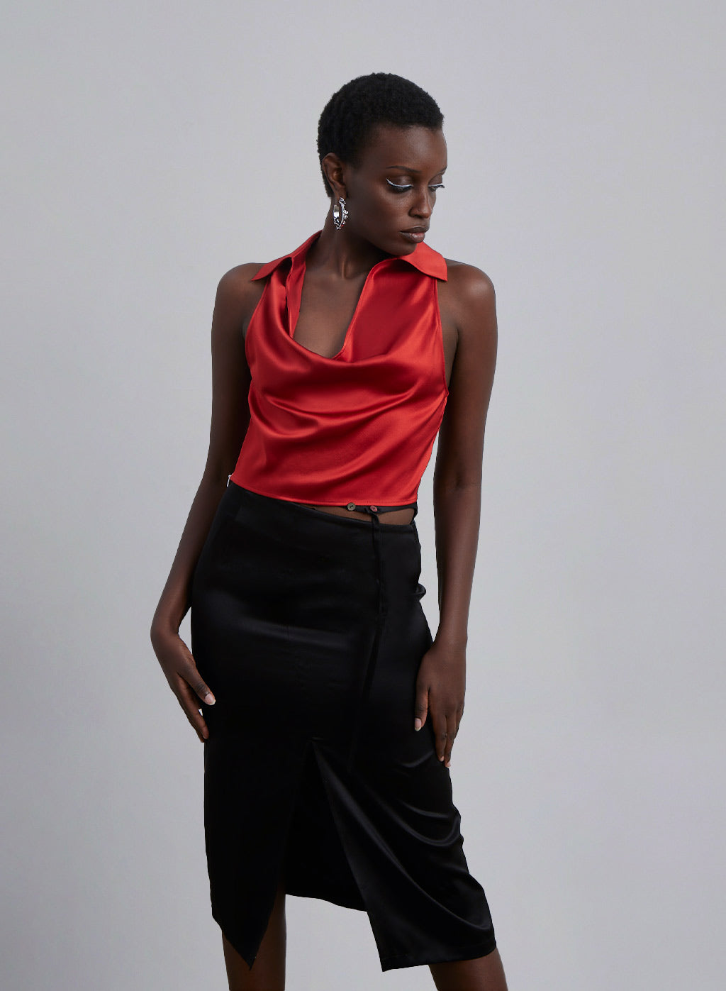 Polo Collar Silk Sleeveless Shirt