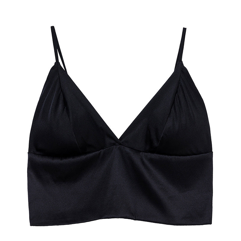 Yuyue Silk Camisole Bra - Lightweight Wire-Free Women's Mulberry Silk Underwear with Adjustable Thin Straps - Black, M image