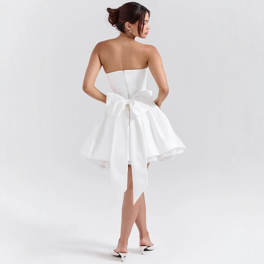 White Bow Swing Strapless Dress image 1