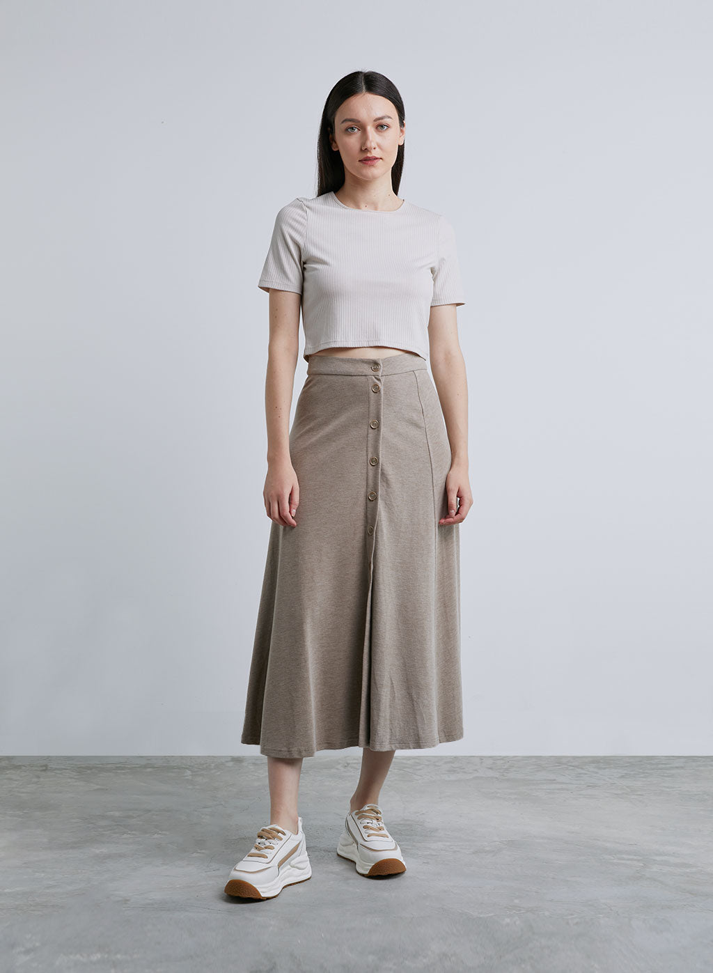 Button Front Slit Skirt - Almond Frost, L image