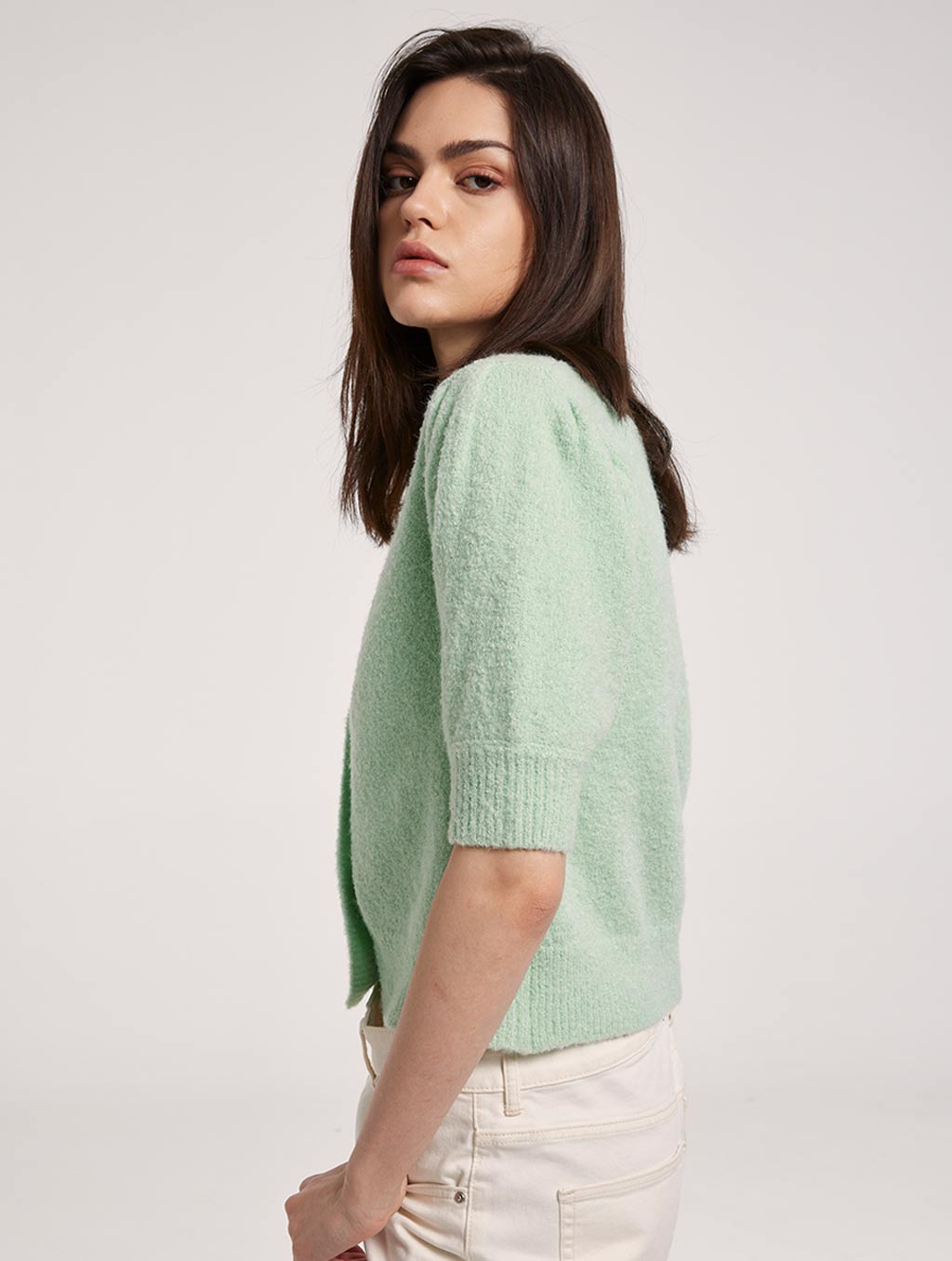 Cropped Cardigan with V Neckline
