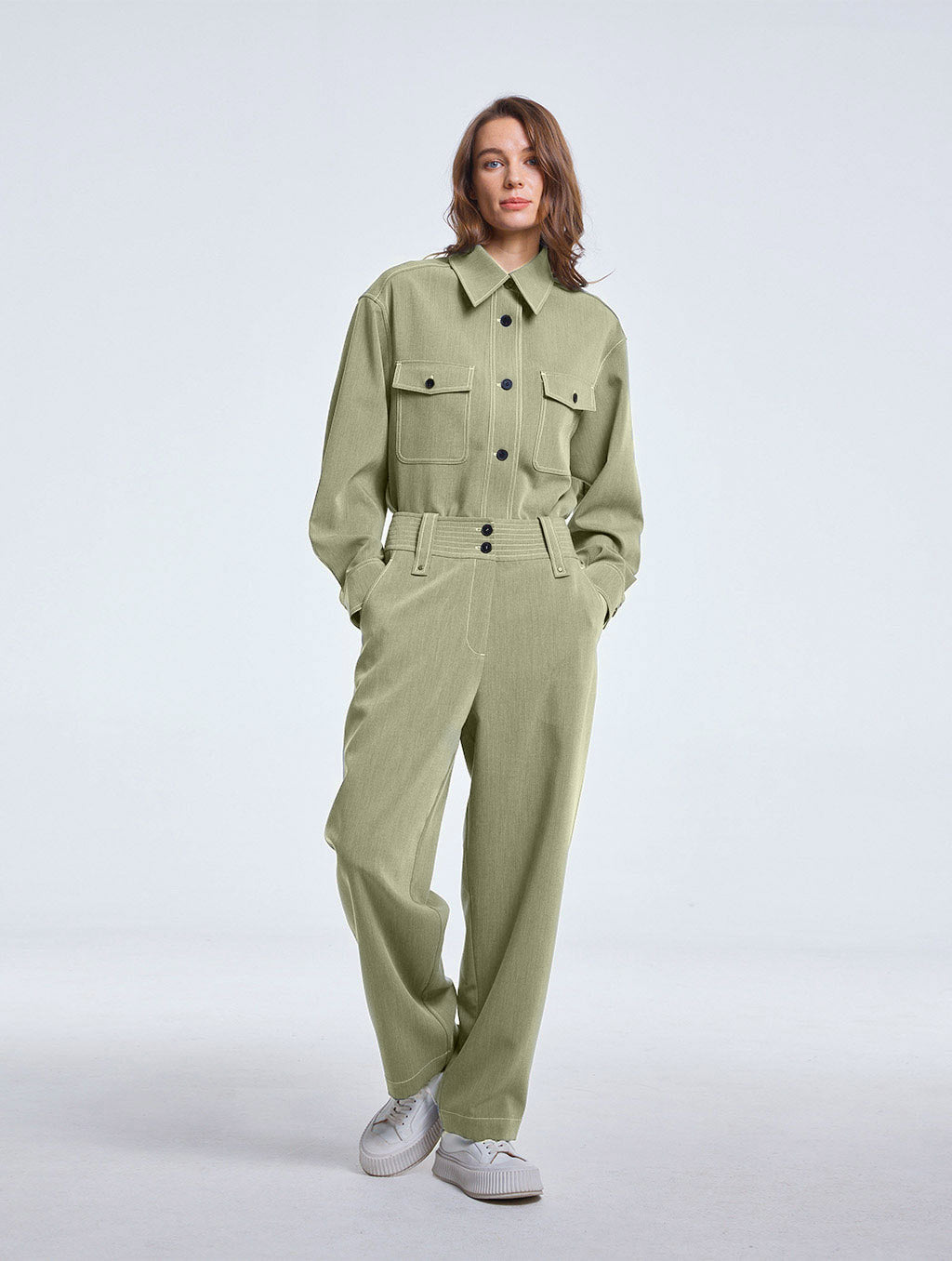 Straight Pants with Stitched Waist