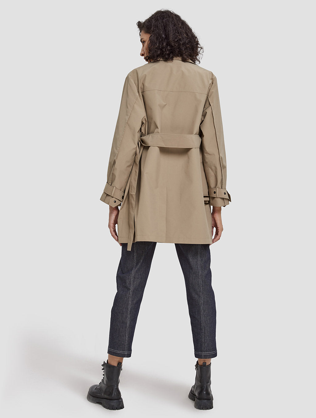 Thigh-length Belted Windbreaker