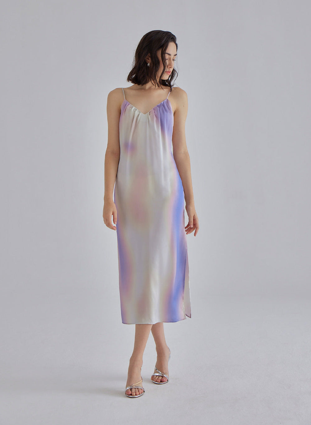 Blue Aura Midi Silk Slip Dress
