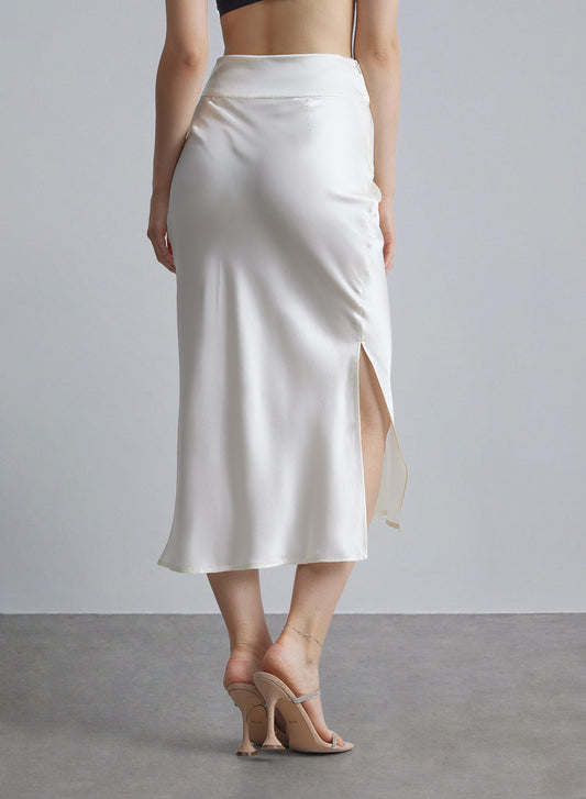 Wide Waistband Decorative Button Silk Skirt image 1