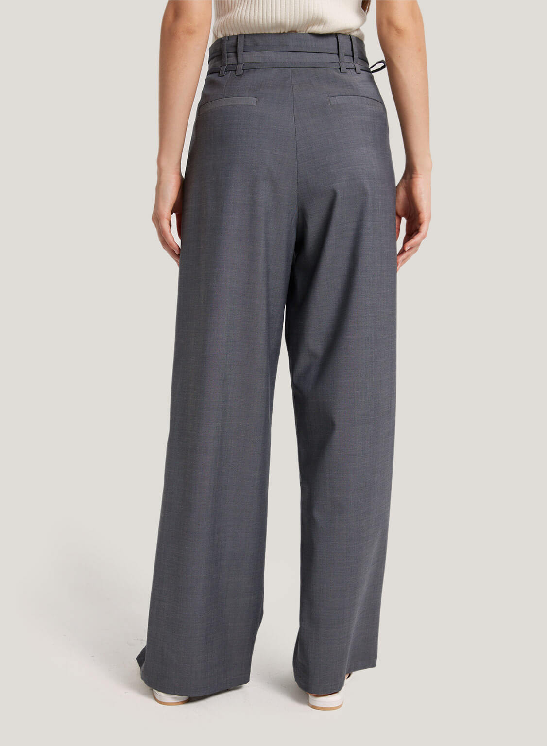 Wide-Leg Belted Wool-Blend Trousers image 1