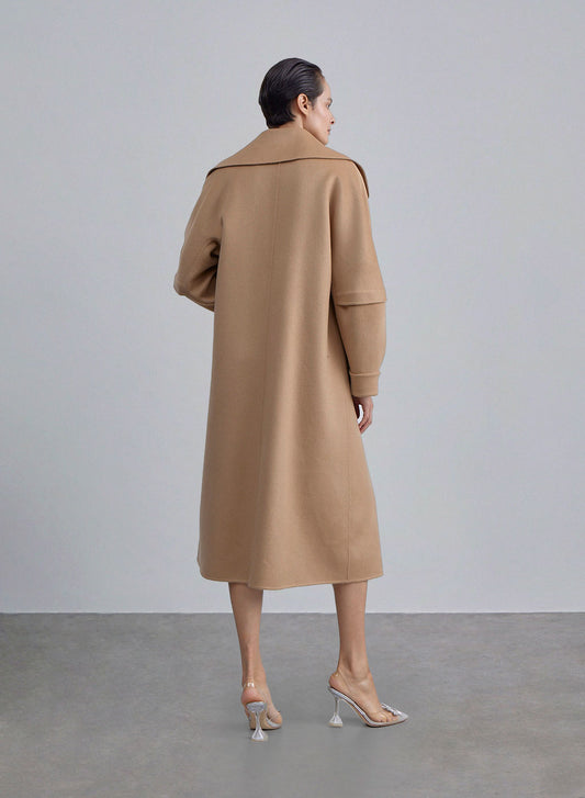 Wide Lapel Layered Sleeve Wool Coat — SILK MAISON