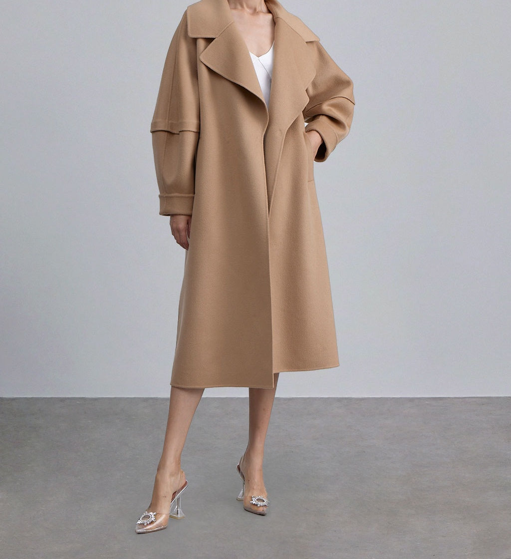 Wide Lapel Layered Sleeve Wool Coat — SILK MAISON