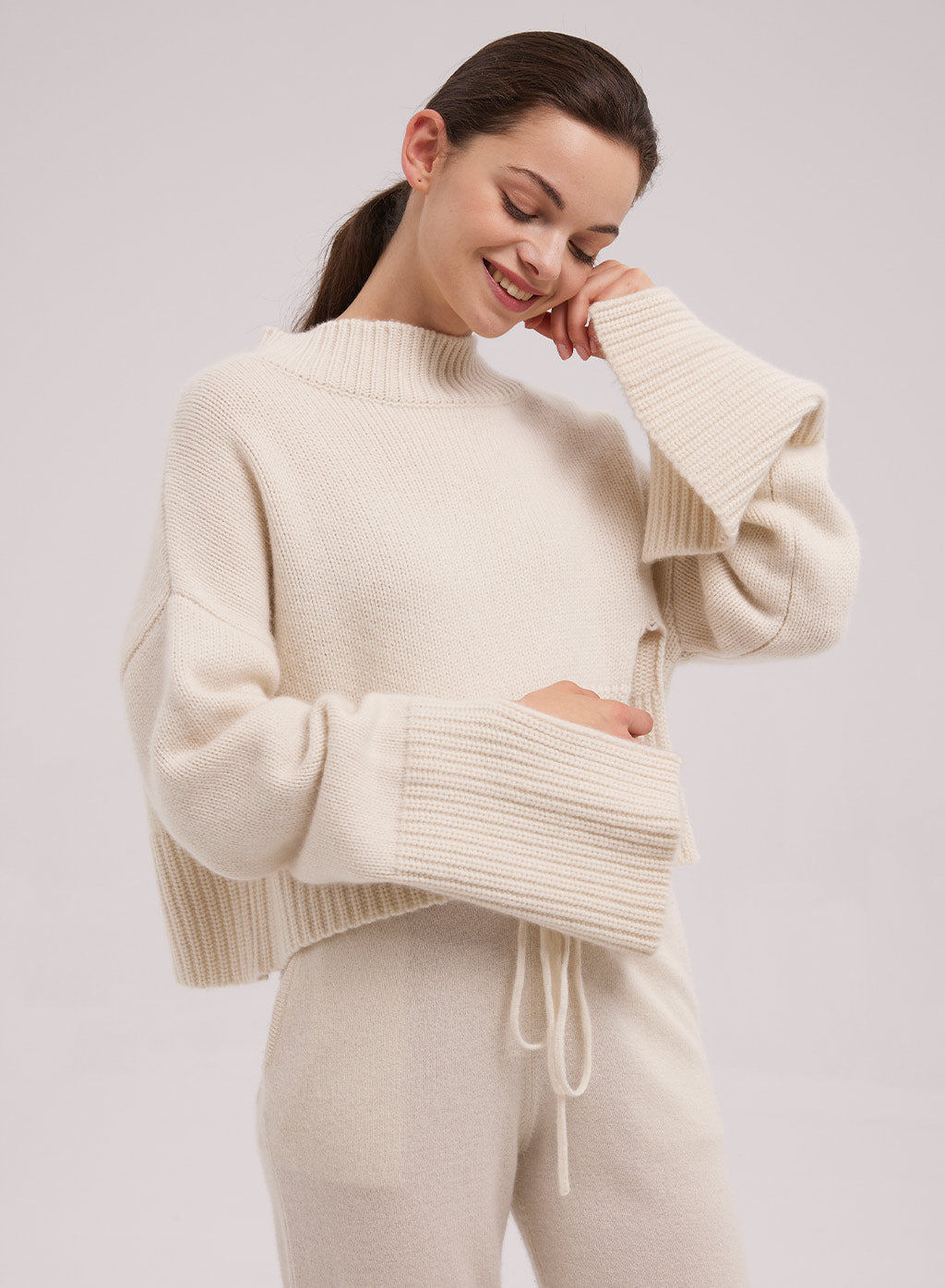 Cashmere Flare Sleeve Sweater in Ivory by SILK MAISON