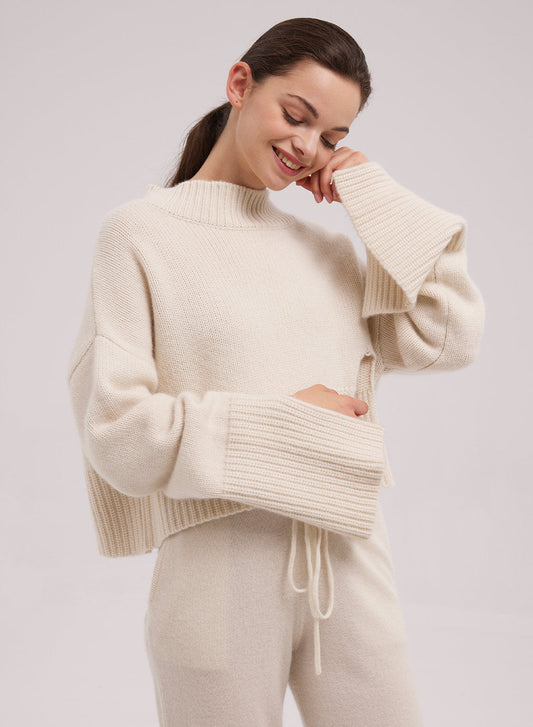 Cashmere Flare Sleeve Sweater in Ivory by SILK MAISON