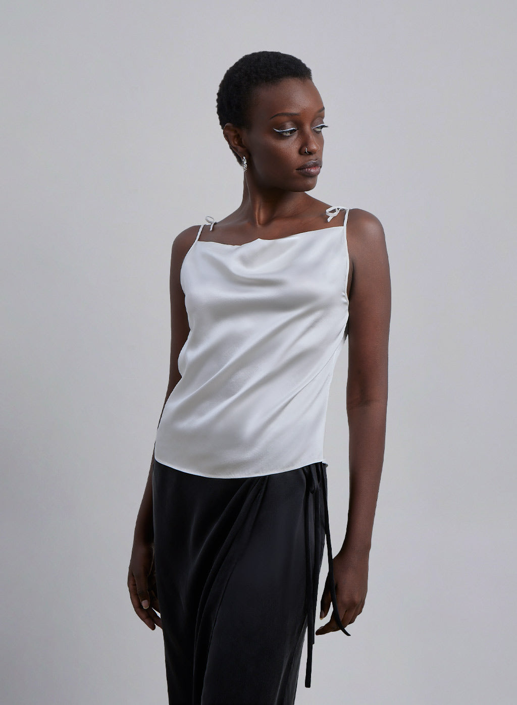 SILK MAISON Adjustable Strap Silk Camisole in Pearl White