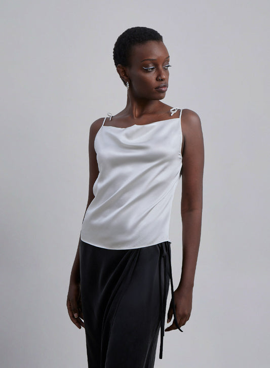SILK MAISON Adjustable Strap Silk Camisole in Pearl White