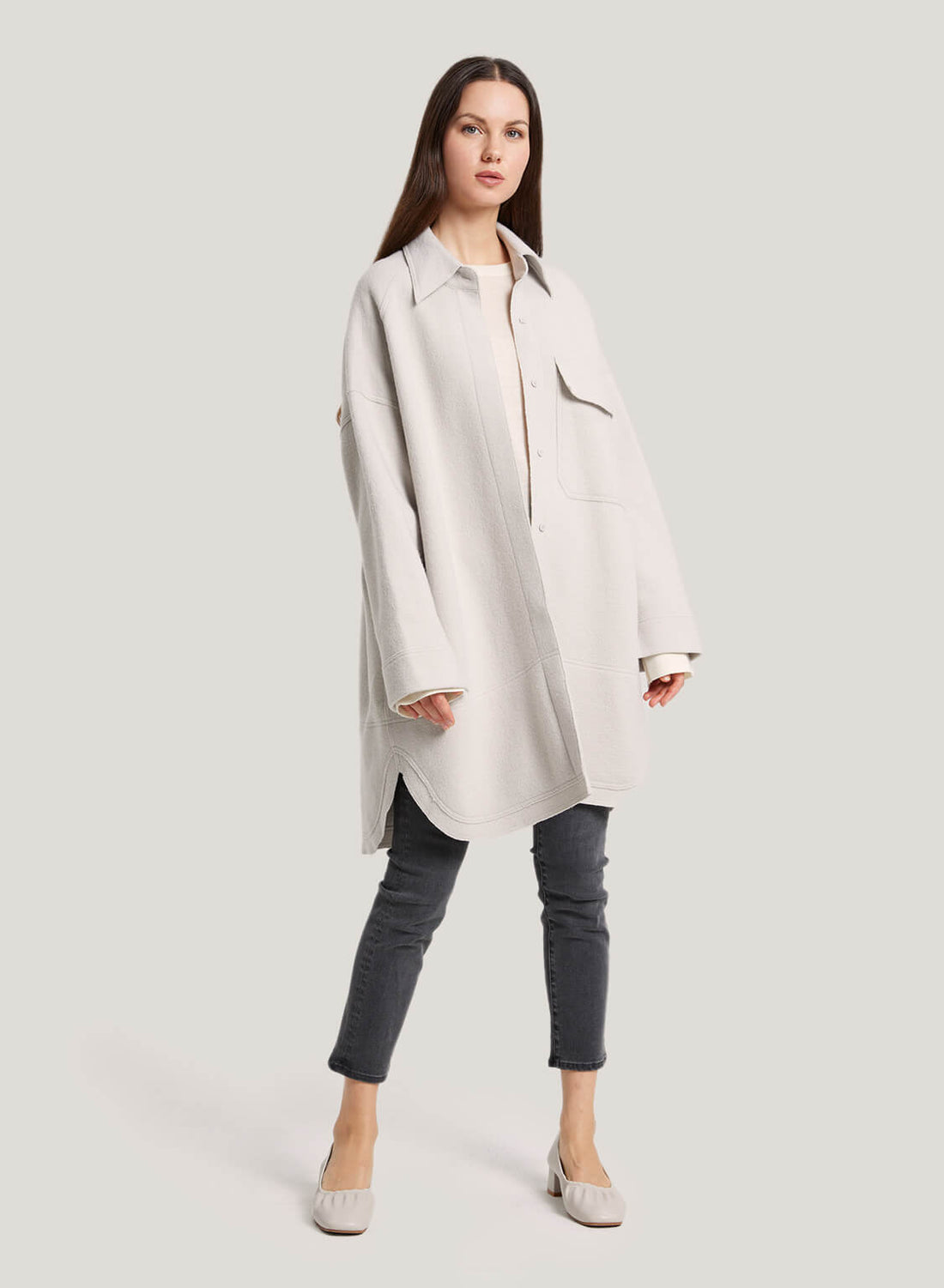100% Wool Overshirt Coat in Light Grey by SILK MAISON