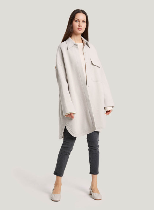 100% Wool Overshirt Coat in Light Grey by SILK MAISON