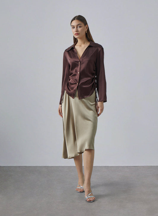 Asymmetric Hem Silk Wrap Skirt by SILK MAISON