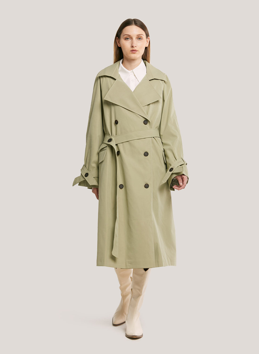 Casual 100% Cotton Trench Coat in Spring Green by SILK MAISON