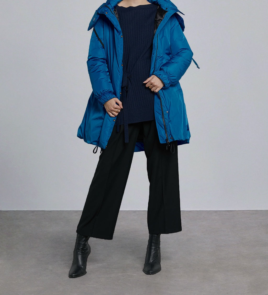 A-line Drawstring Waist Hooded Parka by SILK MAISON