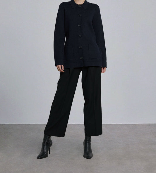 SILK MAISON Belted Button-Down Short Coat in Mulled Wine