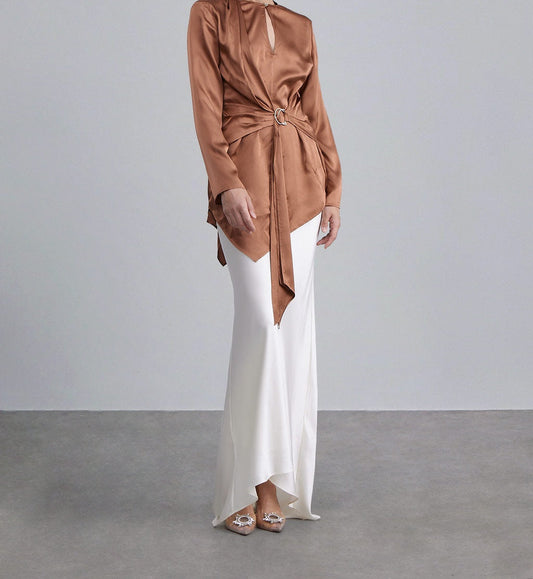 Copper Waist Loop Silk Top by SILK MAISON