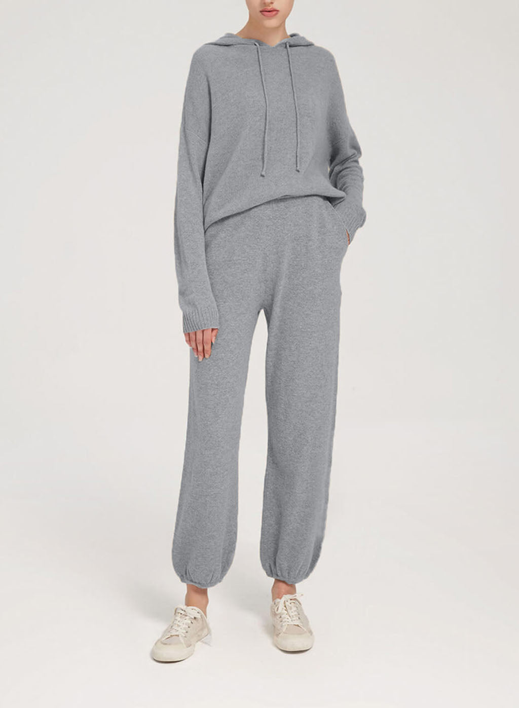 Fine-Knit Pure Merino Wool Hoodie Set - Grey, XL image