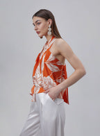 Printed Cross Wrap-over Silk Top image 2