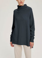 Ribbed-Trim Funnel-Neck Wool-Cashmere Sweater - Navy, L image