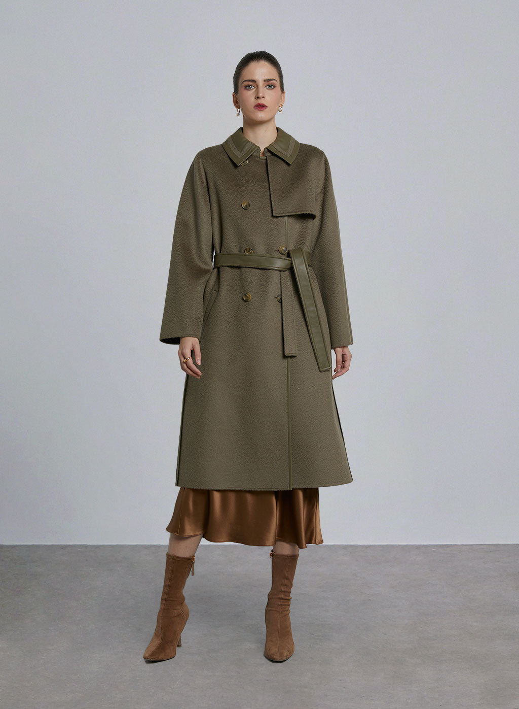 Double Breasted Wool Coat - Sage Green, M image