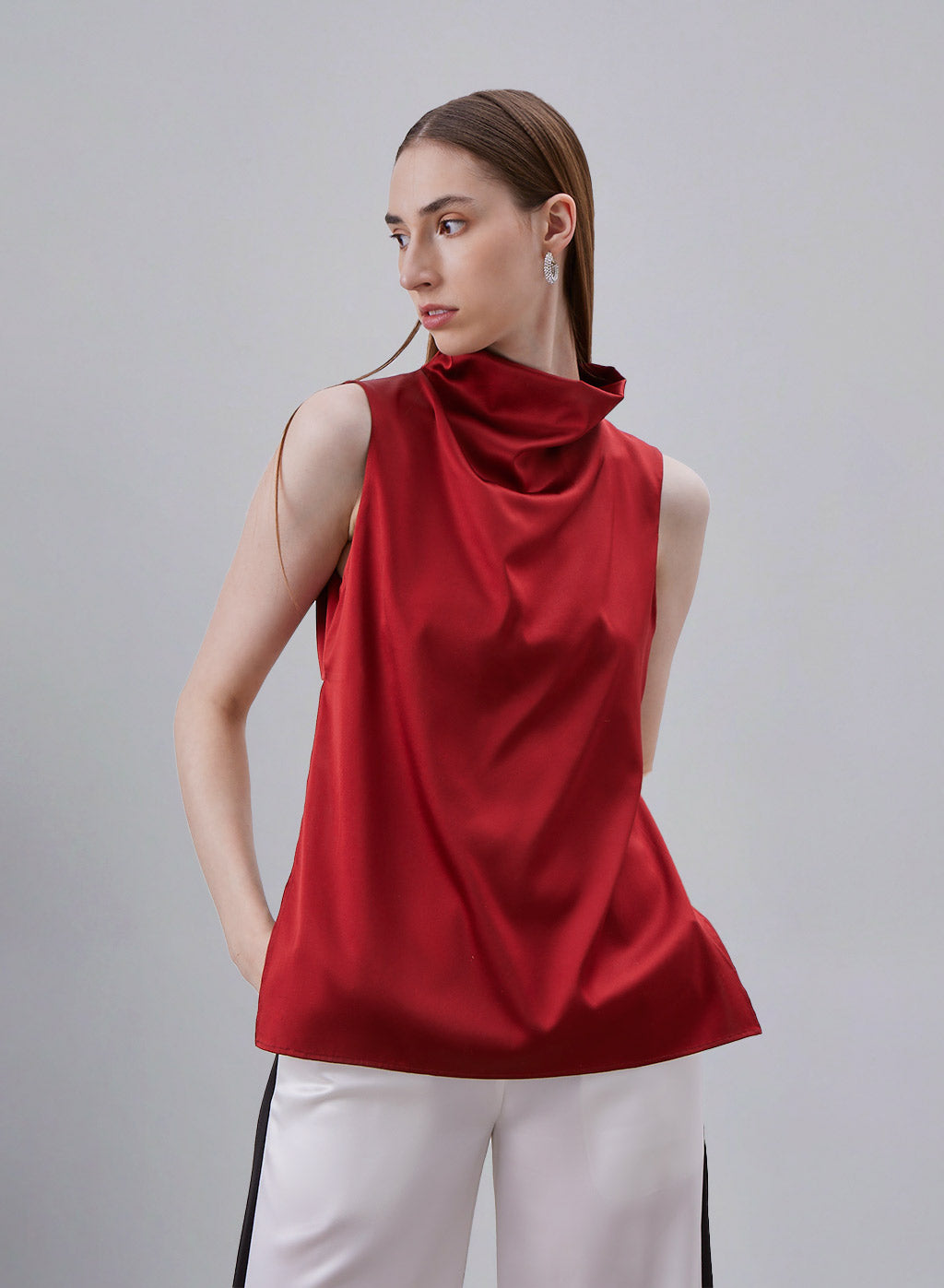 Draped High Neck Sleeveless Silk Top image 0