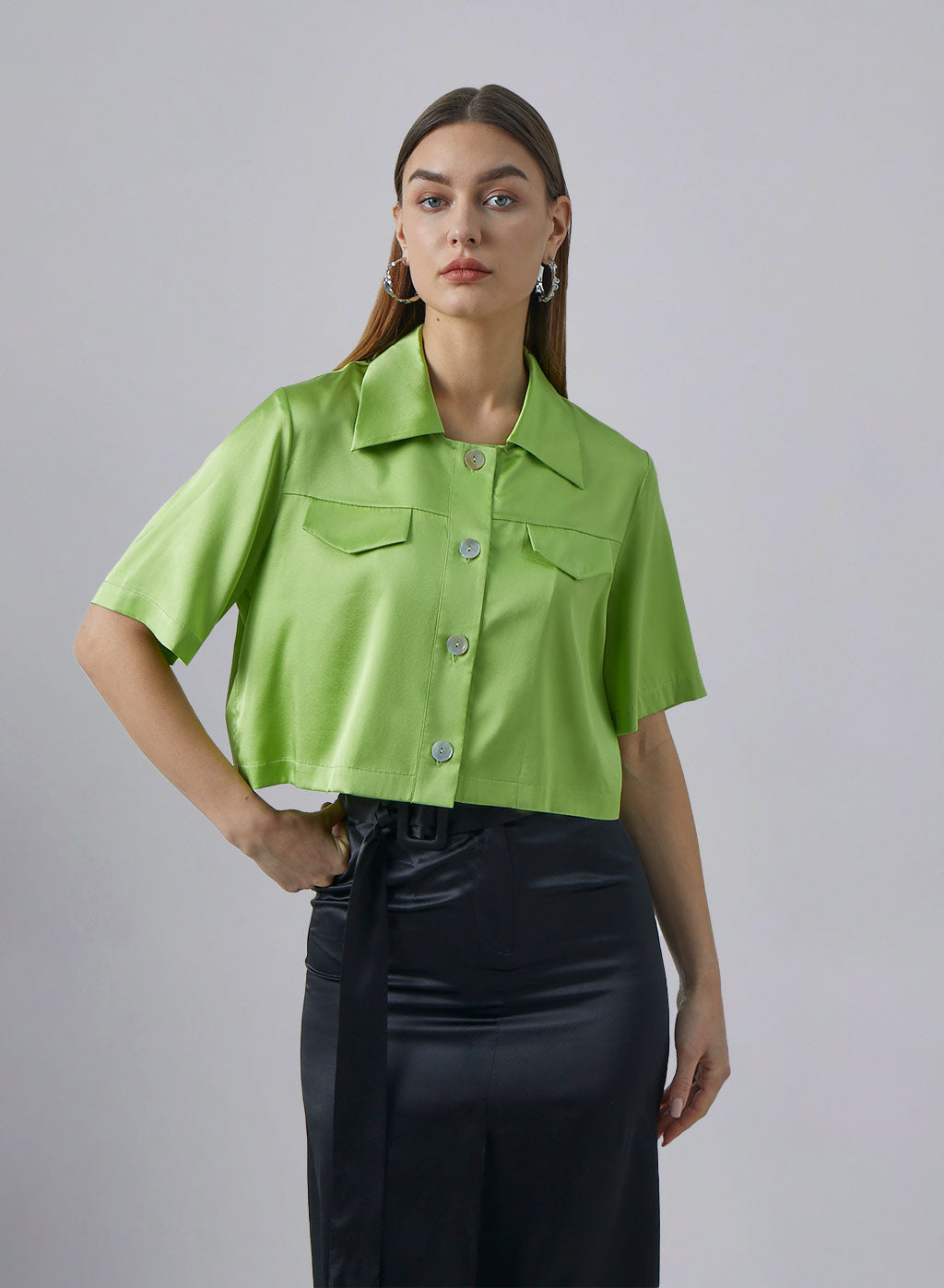 Short Sleeve Silk Crop Top image 0
