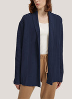 Wool-Cashmere Cardigan With Ribbed Shawl Collar - Navy, S image