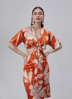 Printed Tie Front Silk Dress image 3