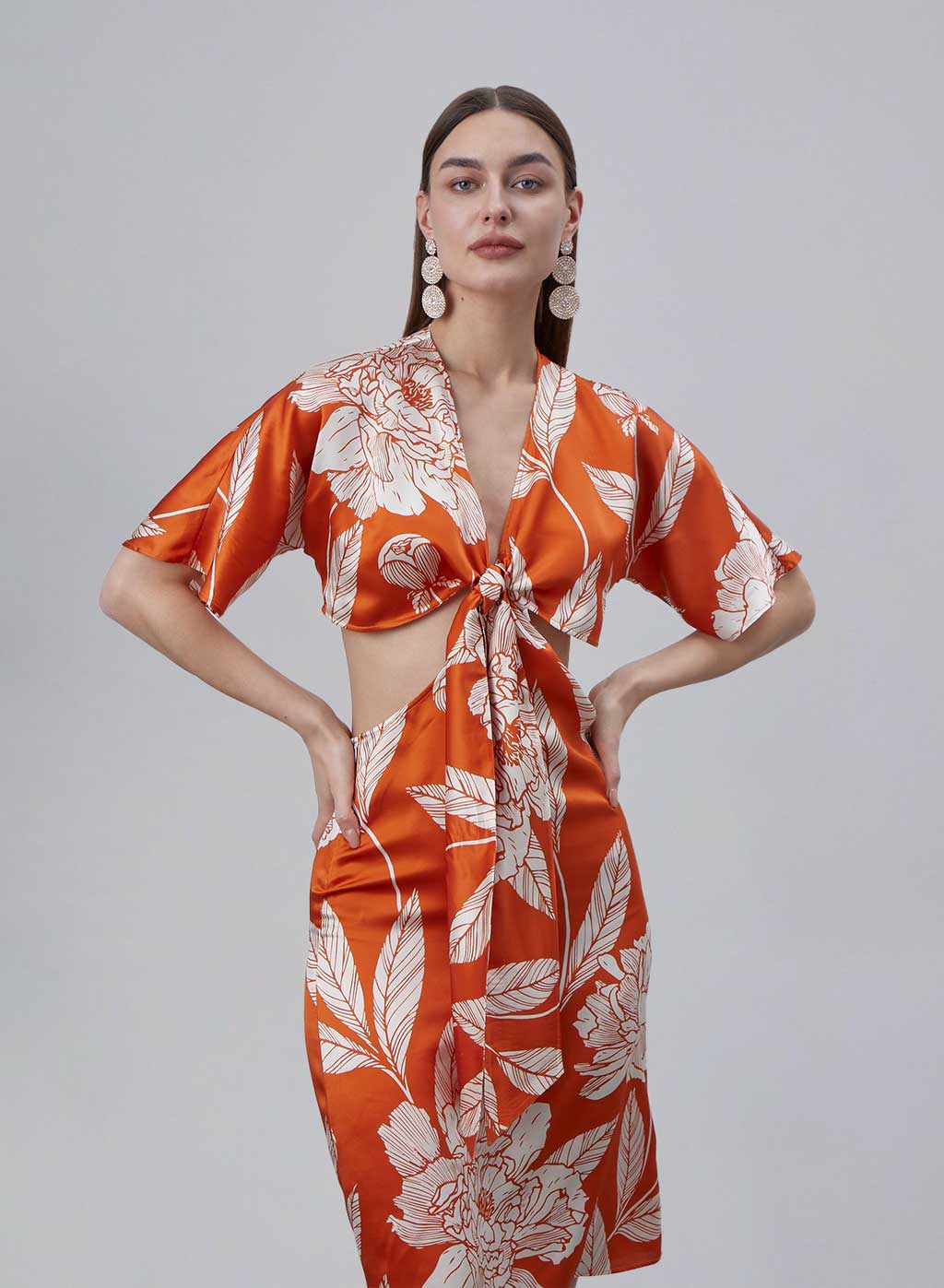 Printed Tie Front Silk Dress image 3