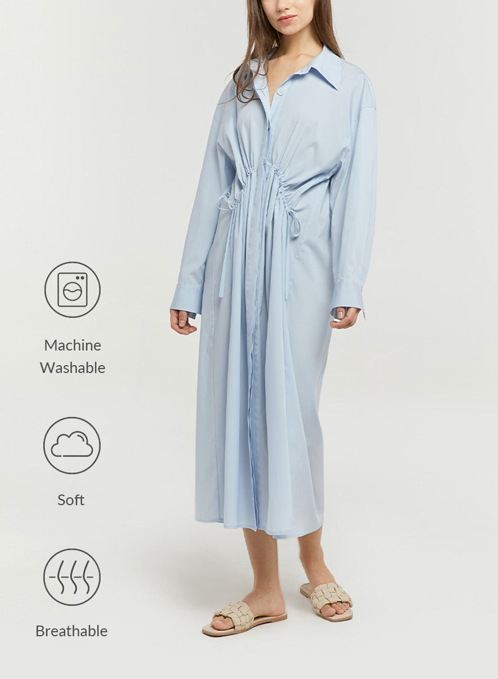 Pleated Shirt Dress - Sky Blue, M image