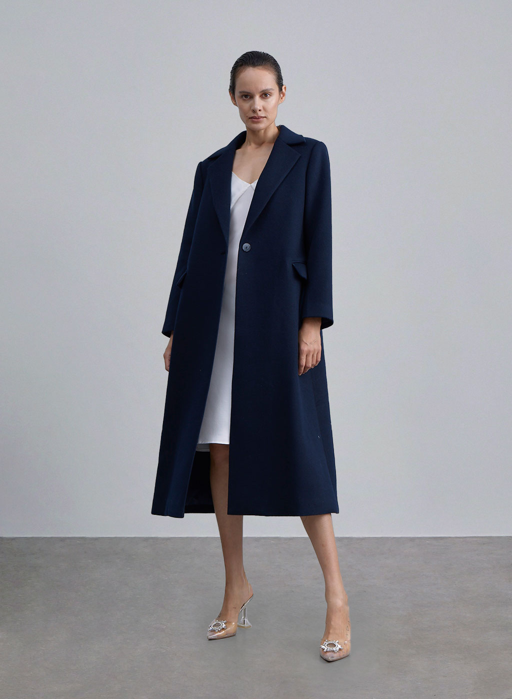 Longline Single Button Patchwork Wool Coat image 0
