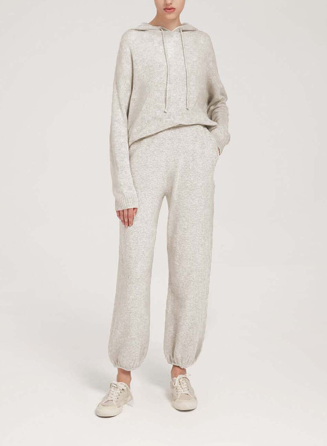 Fine-Knit Pure Merino Wool Hoodie Set - Ivory, XL image