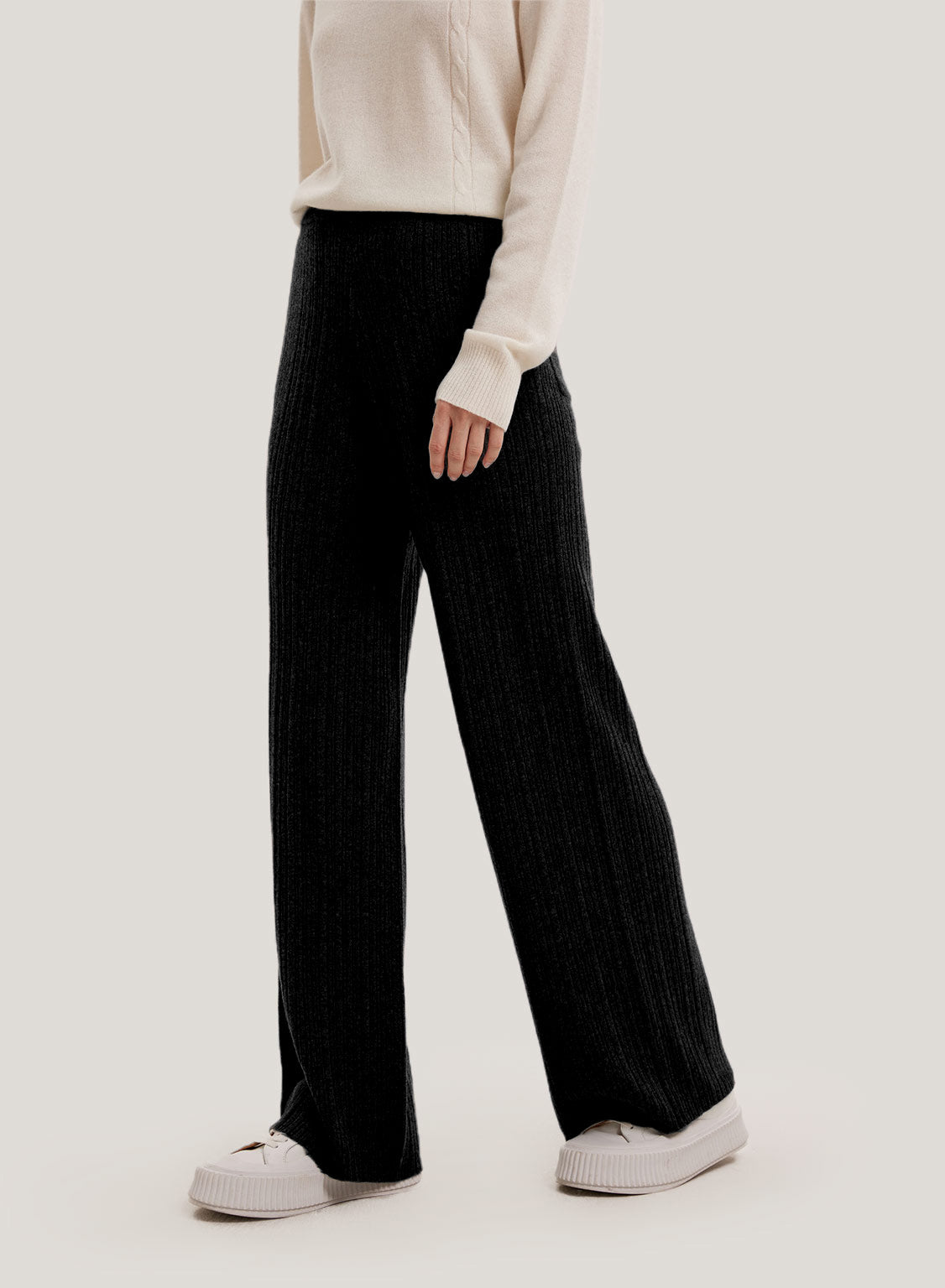 Pure Yak Wool Wide-Leg Trousers - Navy, XS image