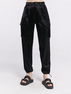 Satin Effect Cargo Pants - Black, XS image