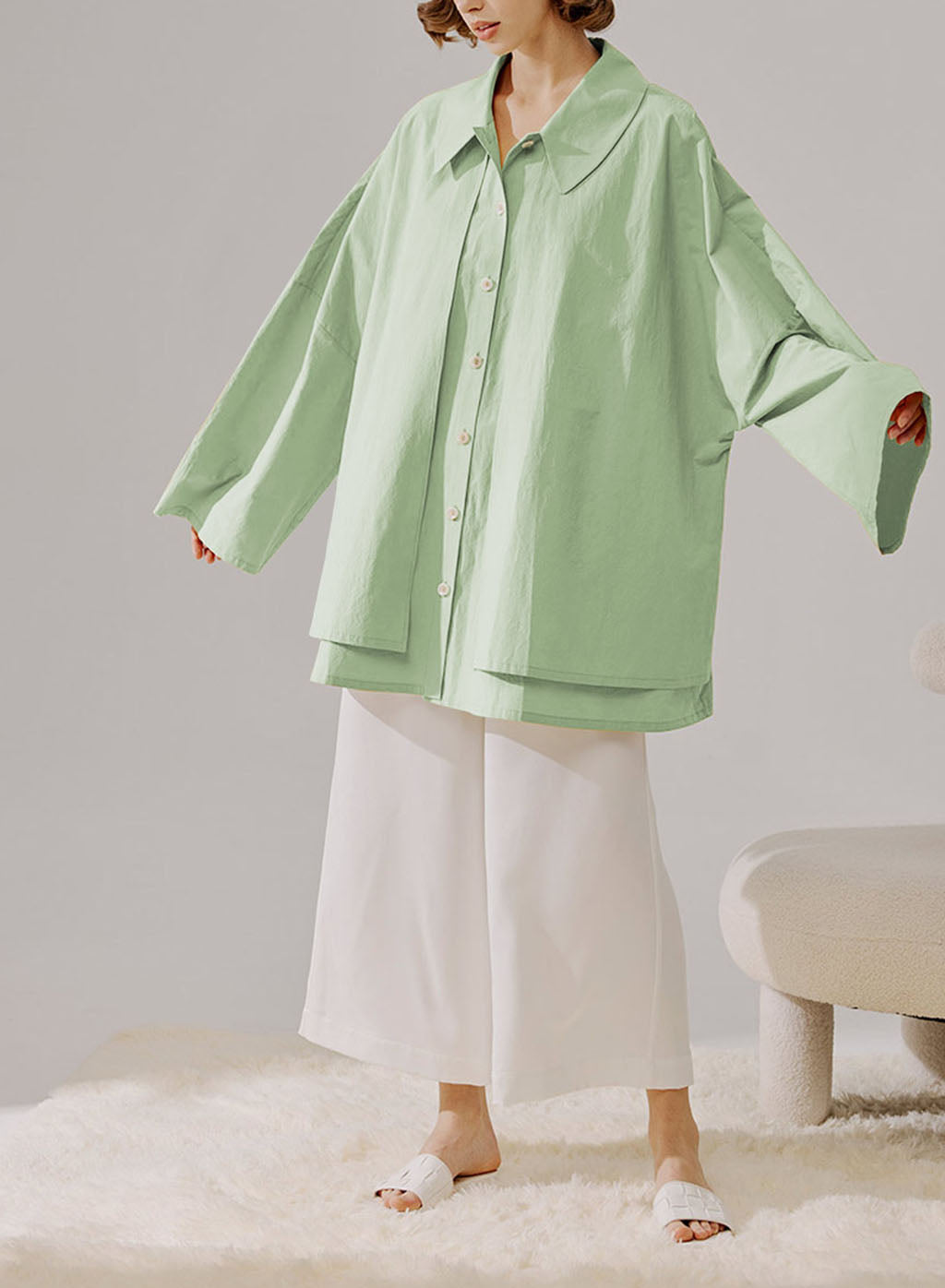 Double Layer Crisp Shirt - Grass Green, S image