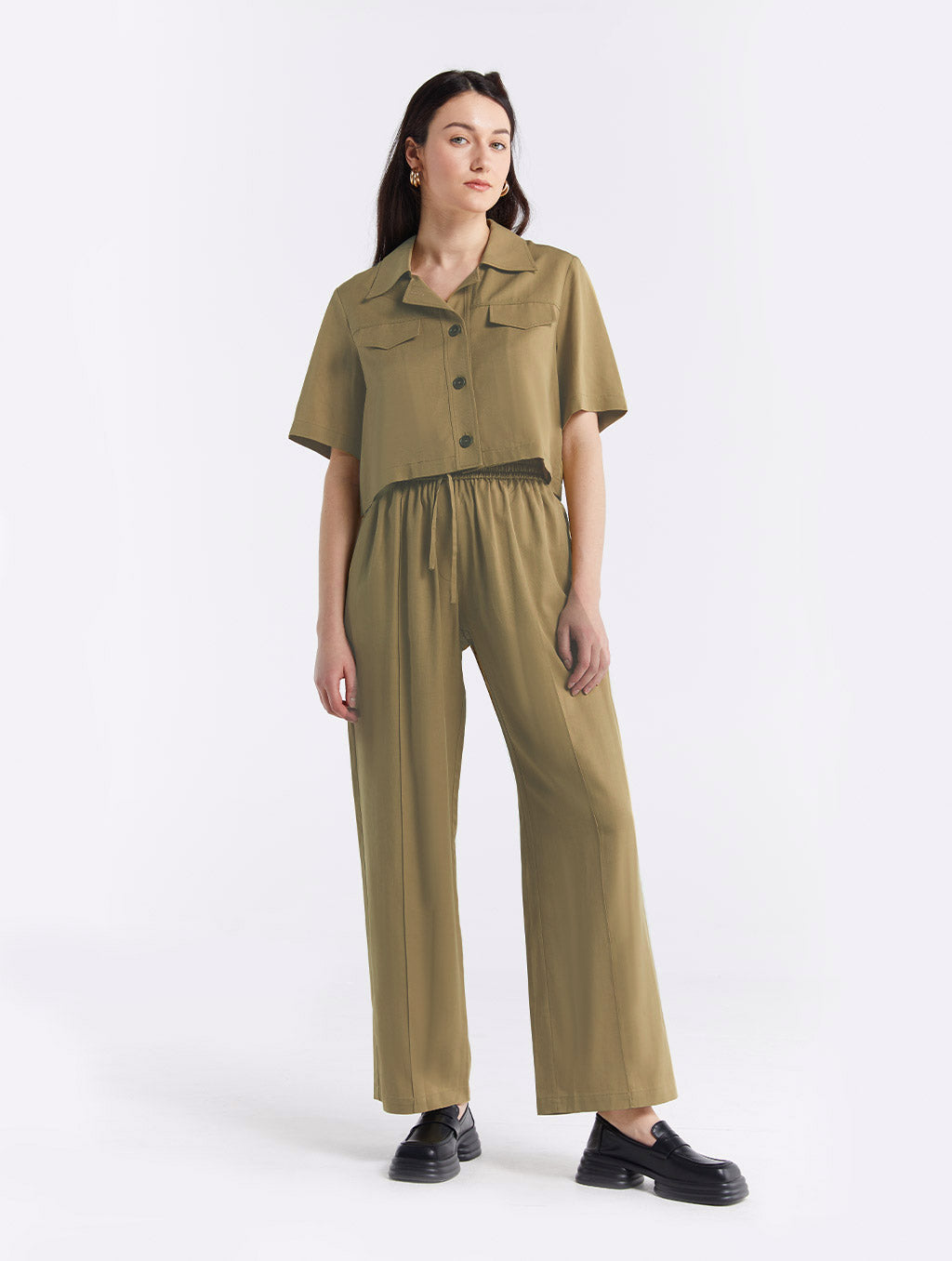 Linen Blend Shirt &amp; Pants Set - Pale Marigold, M image