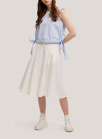 Textured Button-Front Pure Cotton Skirt - White, S image