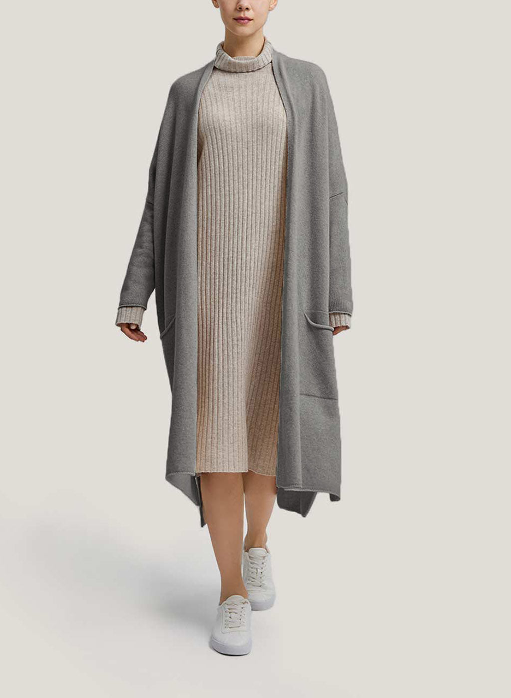 Slouchy Wool-Cashmere Long Cardigan - Smoke, XS image