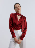 Around Necktie Silk Blouse - Burgundy, XS image