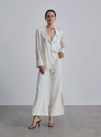 Shoulder Pad Collar Silk Blouse - Ivory, XS image
